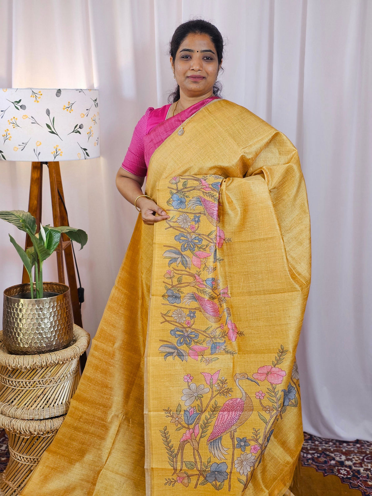 Premium Soft Semi Tussar with Digital Prints - Yellow