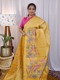Premium Soft Semi Tussar with Digital Prints - Yellow