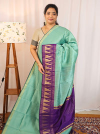 Semi Raw Silk Saree - Teal Green with Purple