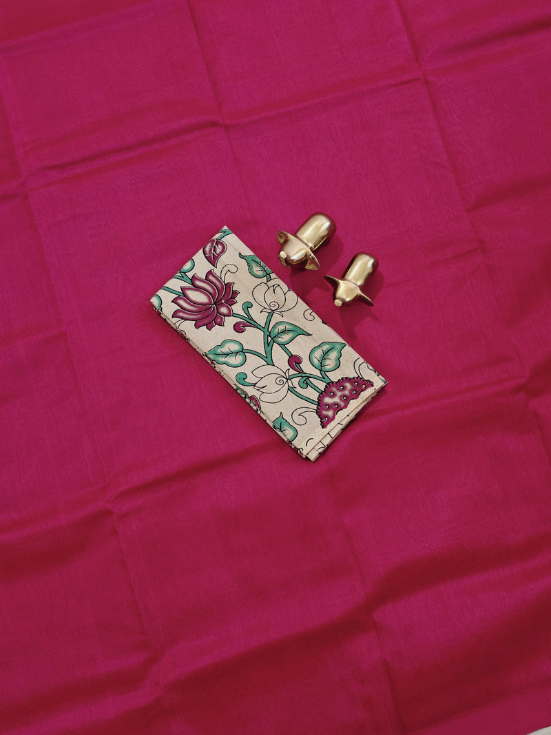Handwoven Mangalagiri Plain Pattu Saree - Dark Pink