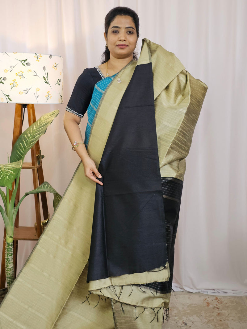 Semi Raw Silk - Beige with Black