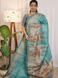 Casual Semi Tussar Checks Weave Saree - Blue
