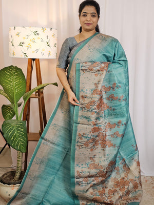 Casual Semi Tussar Checks Weave Saree - Blue
