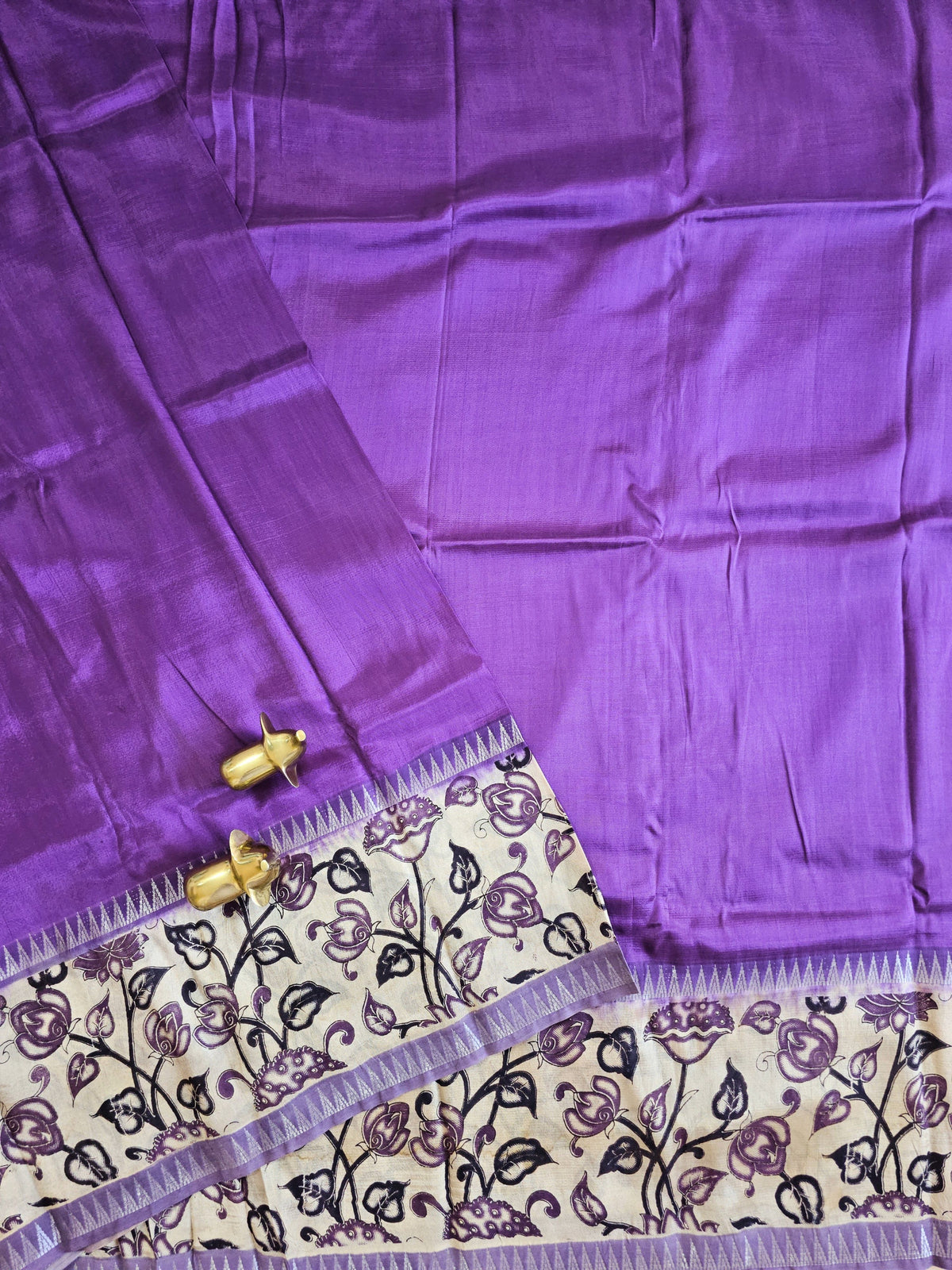 Chennuri Silk With Gap Border Kalamkari Sarees - Purple