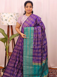Semi Raw Silk Saree - Purple with Blue