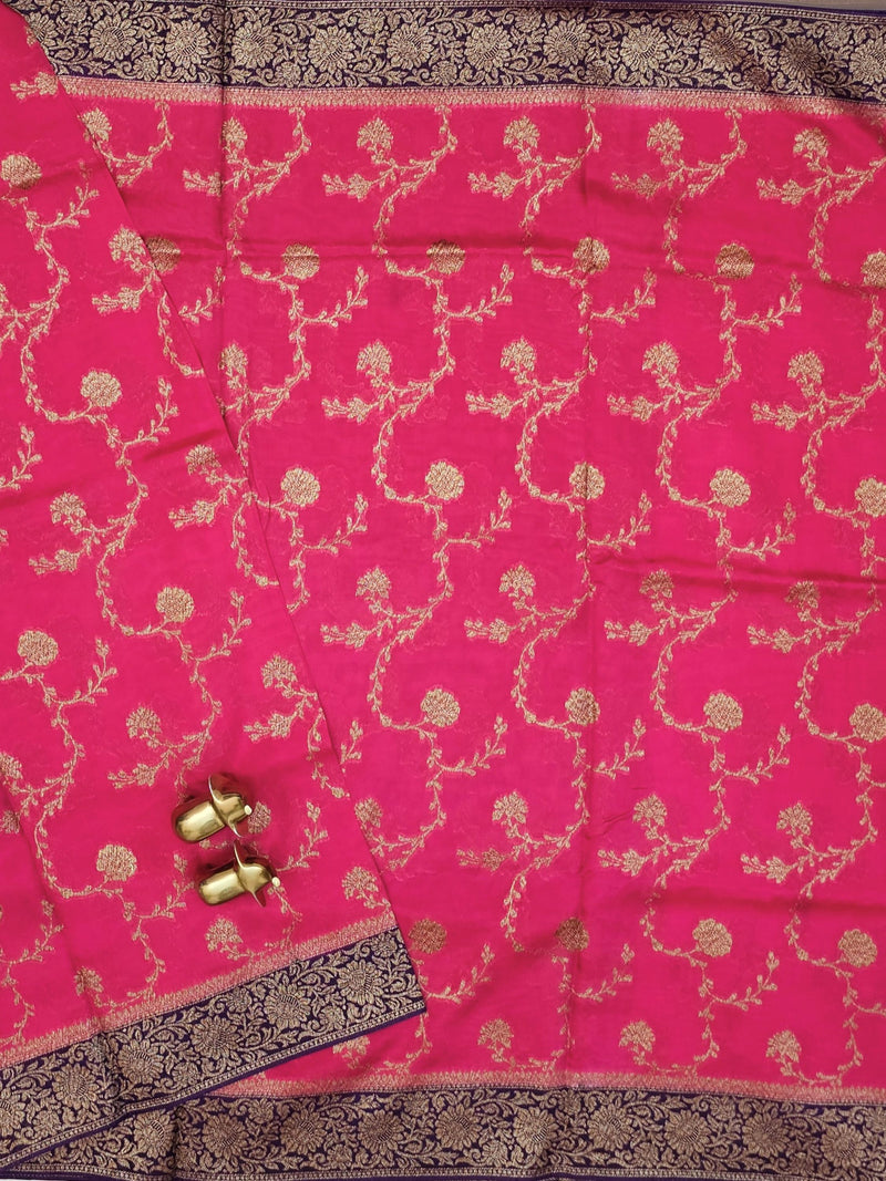 Jute Banarasi Silk Saree - Pink with Dark Purple