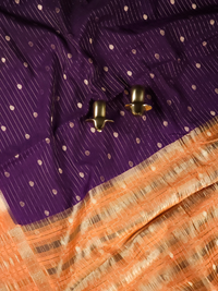 Georgette with Zari Woven Border Saree - Purple with Orange