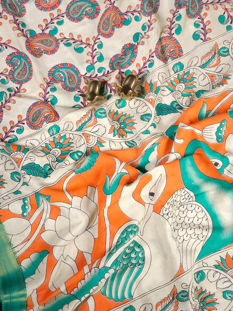 Chennuri Silk - Cream With Sea Green