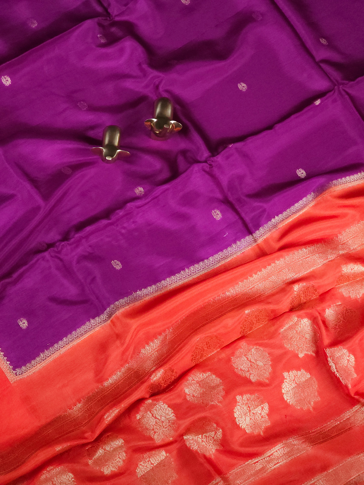 Semi Mysore Crepe Silk Saree - Purple with Orange