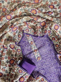 Chanderi with Kantha Unstitched Salwar Suit - Purple