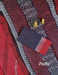 Pure Cotton with Hand Block Prints - Red with Black