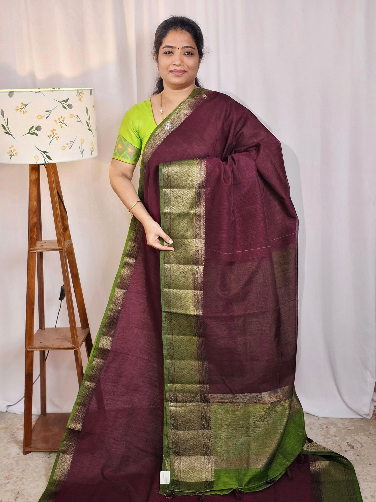 Jute Banarasi Saree - Coffee Brown with Green