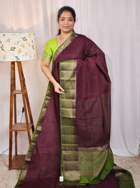 Jute Banarasi Saree - Coffee Brown with Green