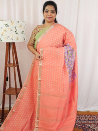 Handwoven Mangalagiri Pattu Saree with Digital Prints  - Lavender with Peach