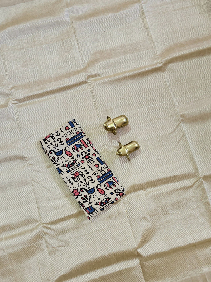 Handwoven Mangalagiri Plain Pattu Saree - Cream