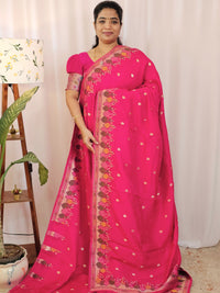 Premium Jute Blend Tussar with Paithani Weaving Border - Pink