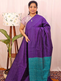 Semi Raw Silk Saree - Purple with Blue