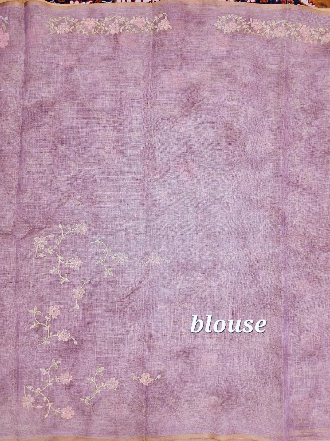 Linen Tissue with Aari Work - Dusty Mauve / Lilac