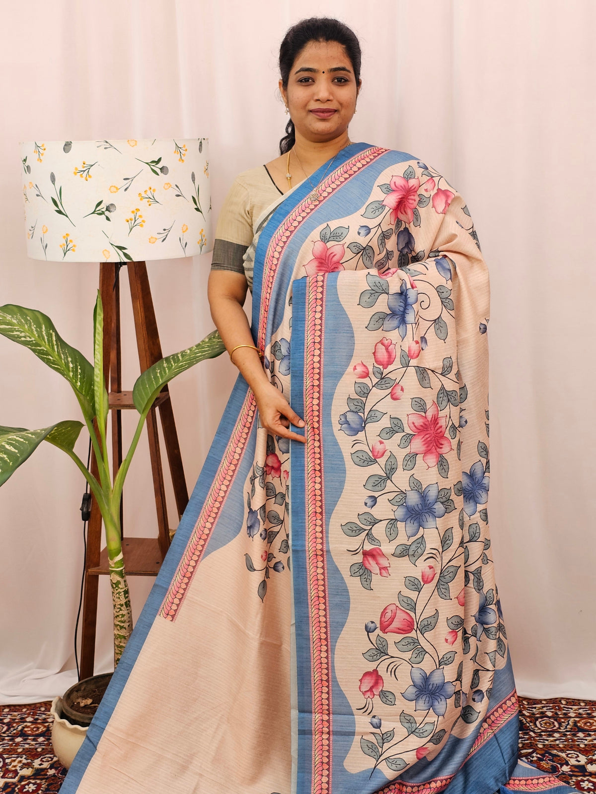 Green Silk with Digital Prints - Blue