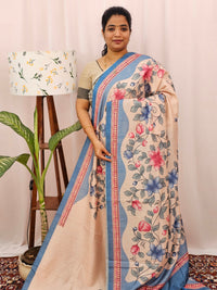 Green Silk with Digital Prints - Blue