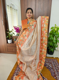 Semi Tussar Sarees with Digital Printed Borders  -Light & Dark Orange Shade