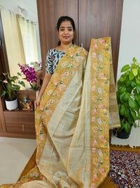 Semi Tussar Sarees with Digital Printed Borders  - Light & Dark Mustard Yellow