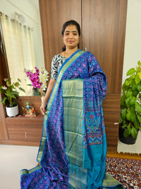 Soft Patola Saree with Kanjivaram Zari Woven Border - Dark Blue with Blue