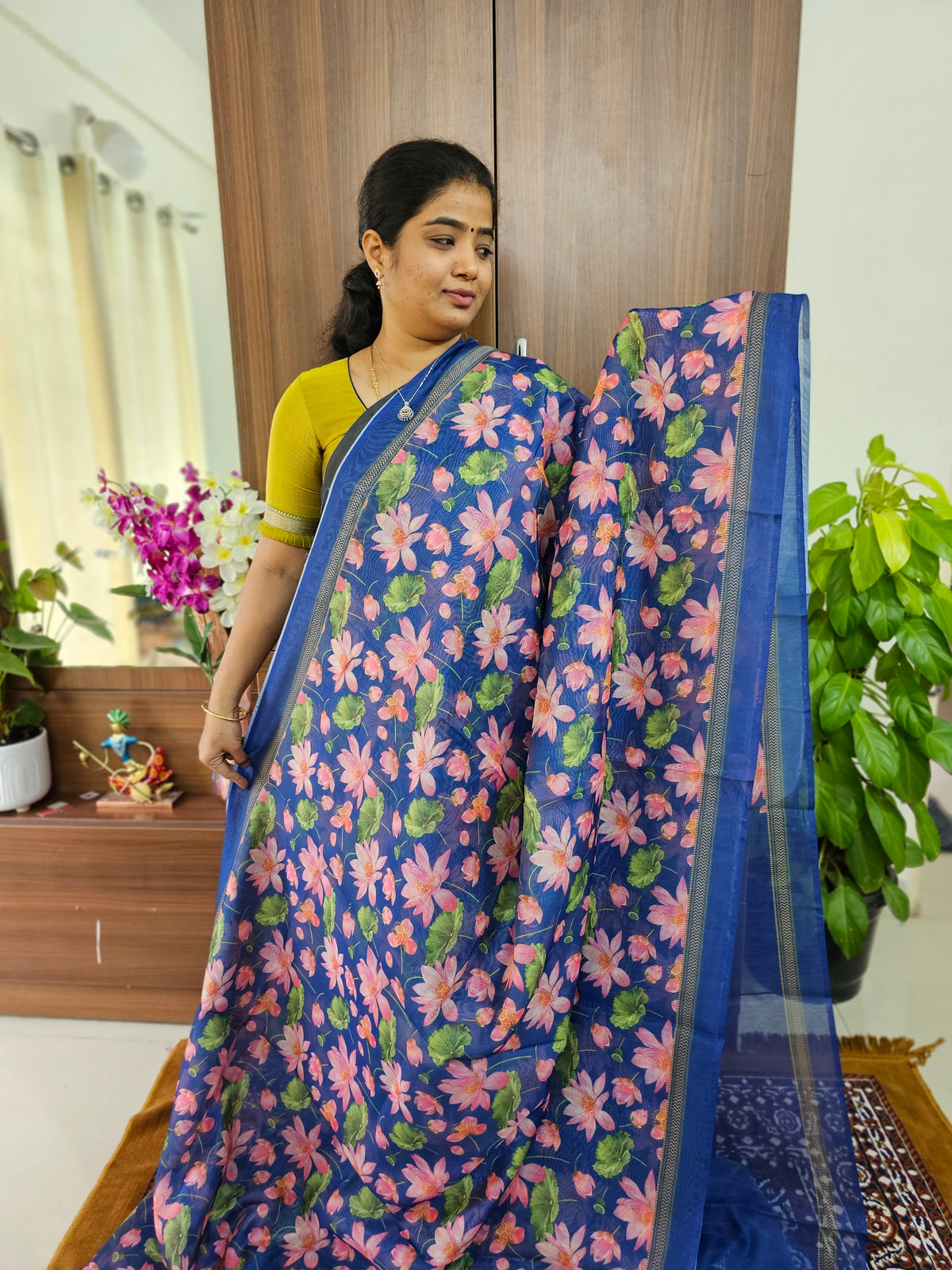 Semi Chanderi Saree - Blue