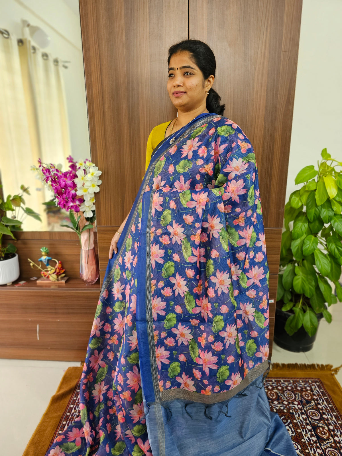 Semi Chanderi Saree - Blue