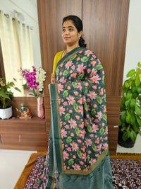 Semi Chanderi Saree - Bottle Green