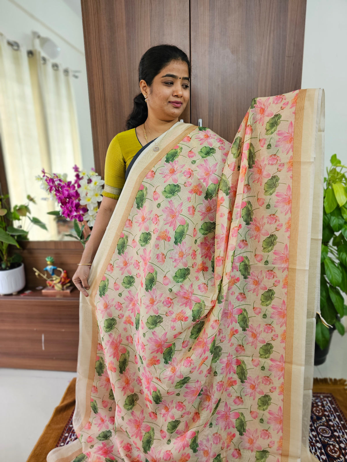 Semi Chanderi Saree - Cream