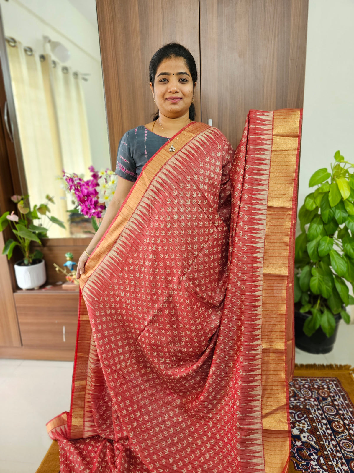 Bhagalpur Semi Noil Tussar - Red