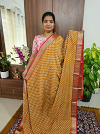 Semi Moonga Silk Saree - Mustard Yellow with Red