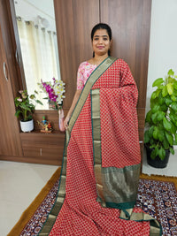 Semi Moonga Silk Saree - Red with Green