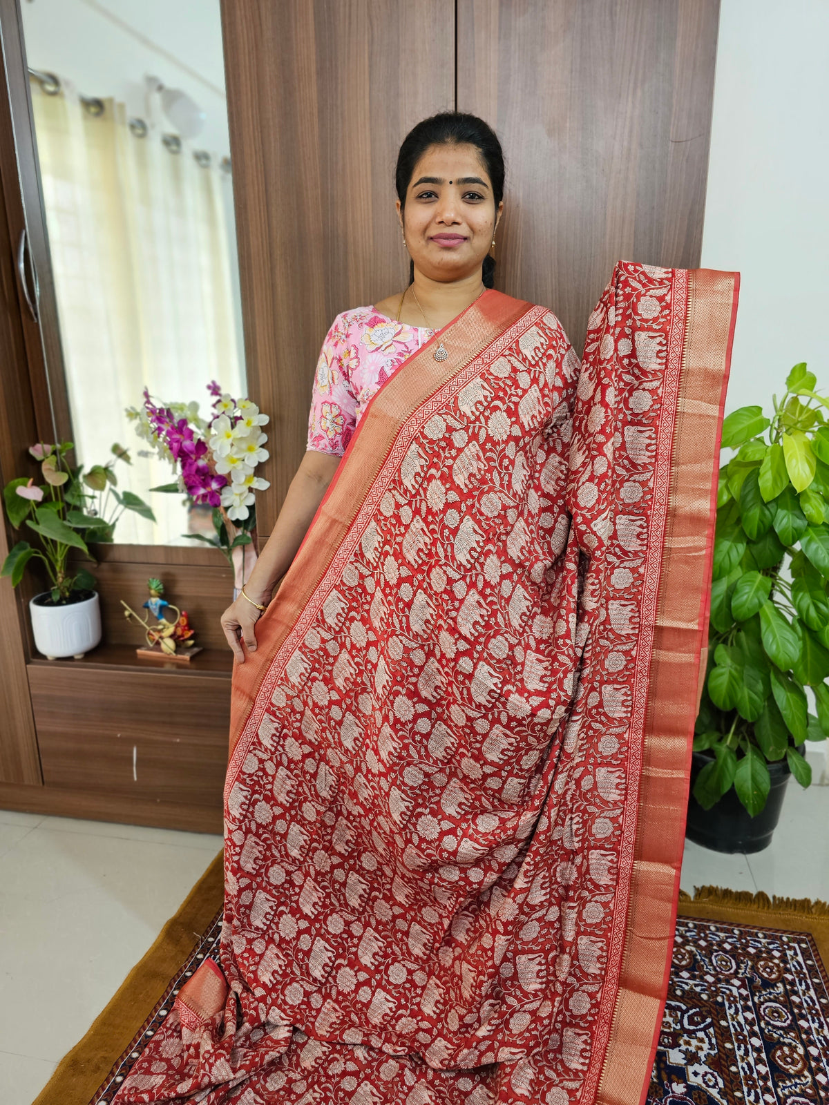 Semi Moonga Silk Saree -Red