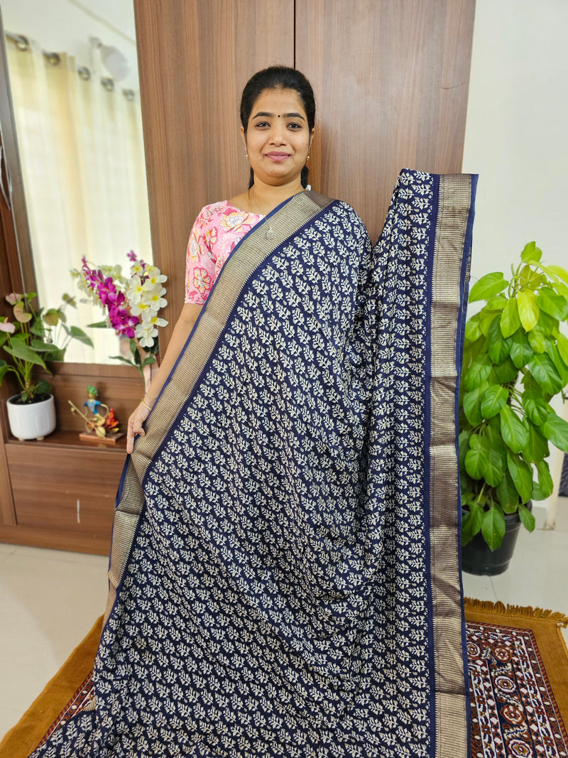 Semi Moonga Silk Saree -  Navy Blue