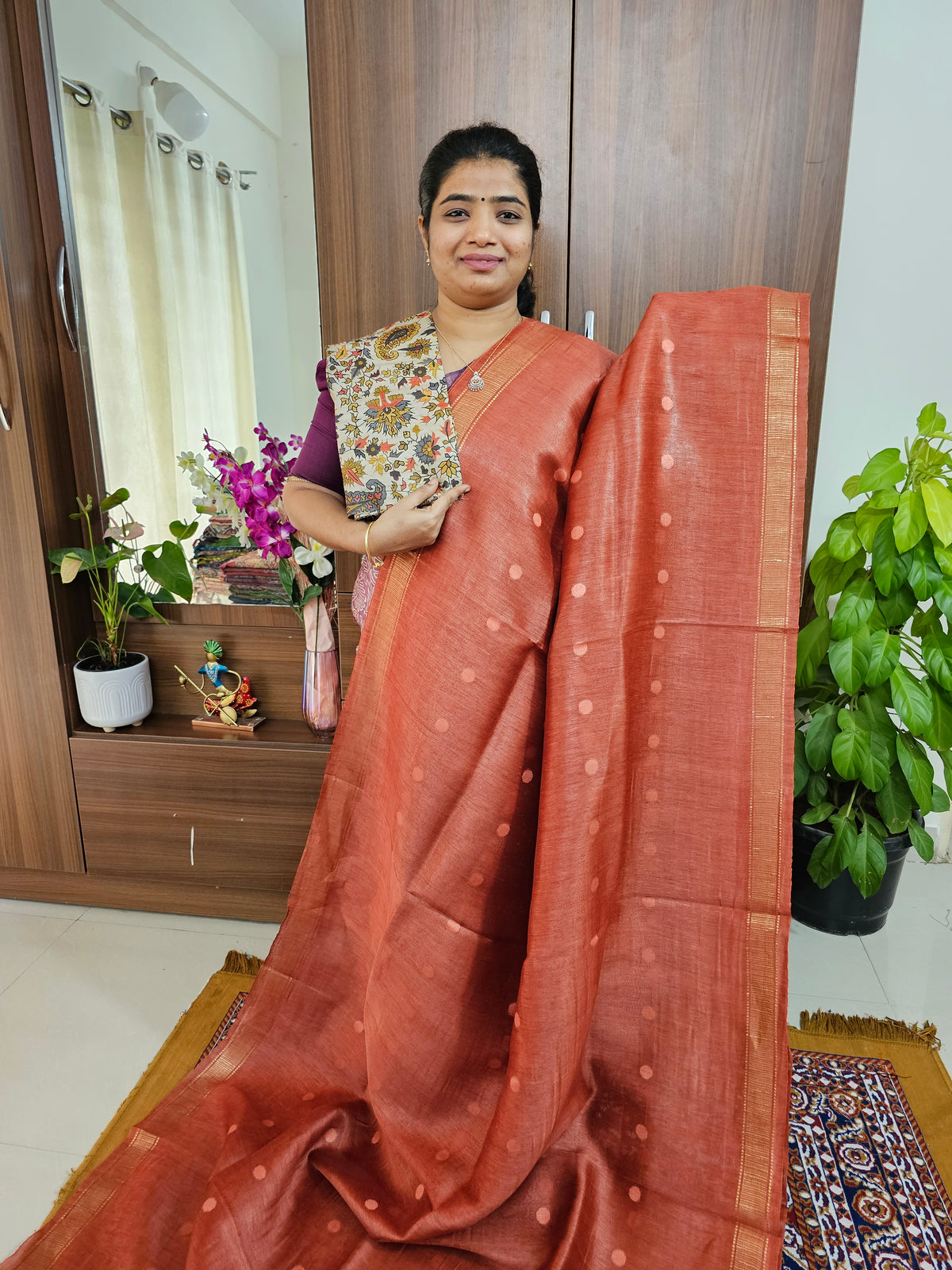 Linen Silk Sarees - Brown