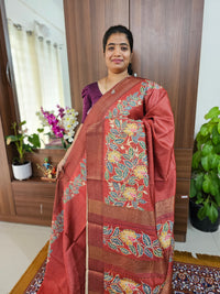 Semi Ghicha with Kalamkari Printed & Dotted Hand Emboridery Saree - Maroon