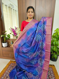 Multi Colour with Pink Floral Pattern Handwoven Tussar Silk Saree with Zari Border