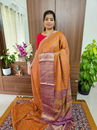 Soft Patola Saree with Kanjivaram Zari Woven Border - Orange with Purple