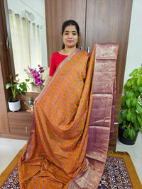 Soft Patola Saree with Kanjivaram Zari Woven Border - Orange with Purple