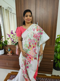 Linen with Floral Printed Saree