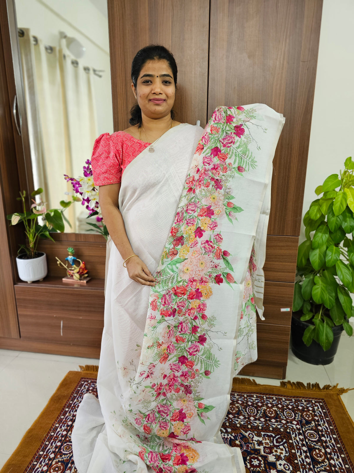 Linen with Floral Printed Saree