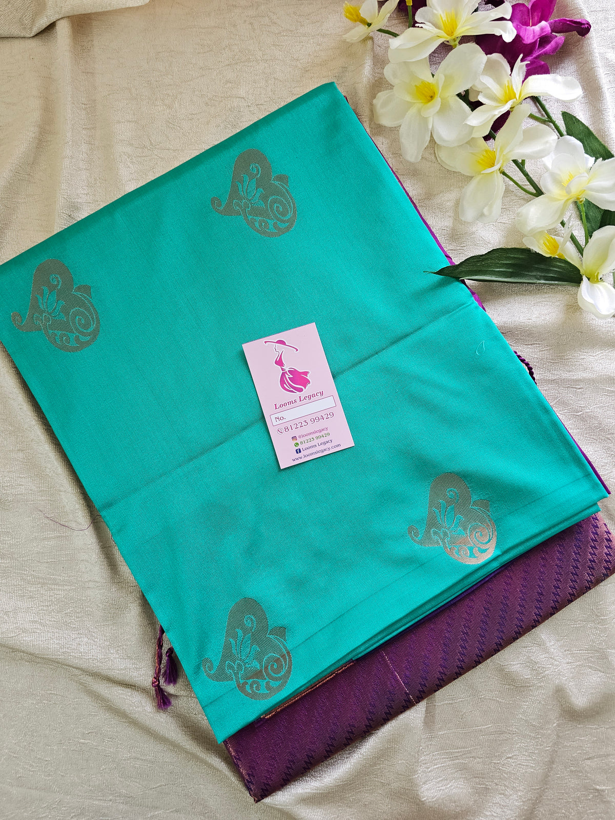 Sea Green with Purple Copper  Zari Woven Border  Semi Soft Silk Saree