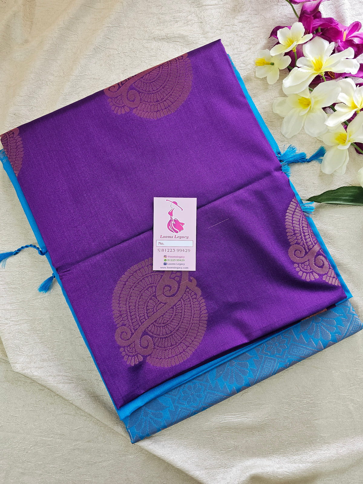 Purple with Blue Copper Zari Woven Border Semi Soft Silk Saree