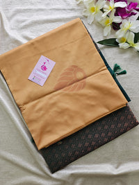 Sandal with Bottle Green Copper Zari Woven Border Semi Soft Silk Saree