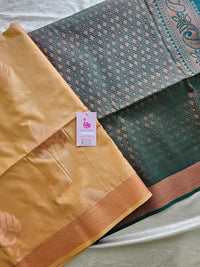 Sandal with Bottle Green Copper Zari Woven Border Semi Soft Silk Saree