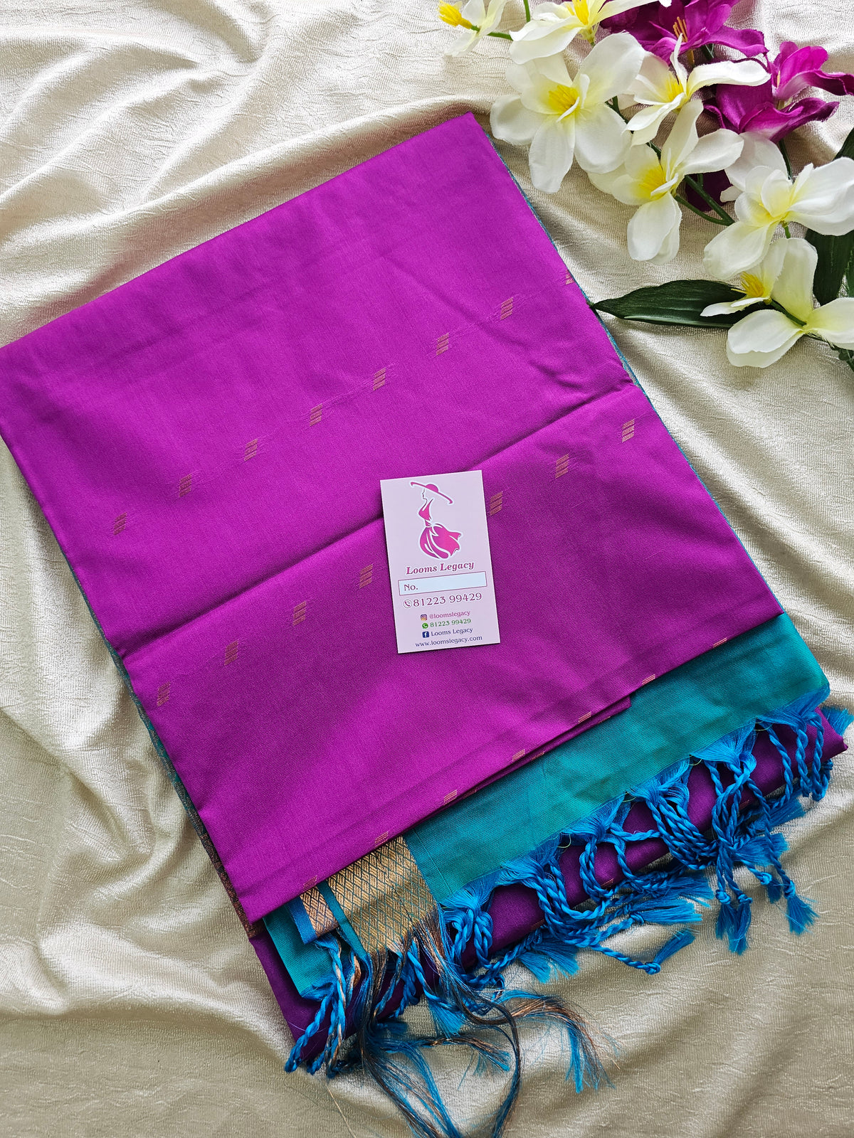 Purple with Blue Copper Zari Woven Border Semi Soft Silk Saree