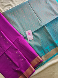 Purple with Blue Copper Zari Woven Border Semi Soft Silk Saree