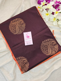 Brown with Peach Copper Zari Woven Border Semi Soft Silk Saree